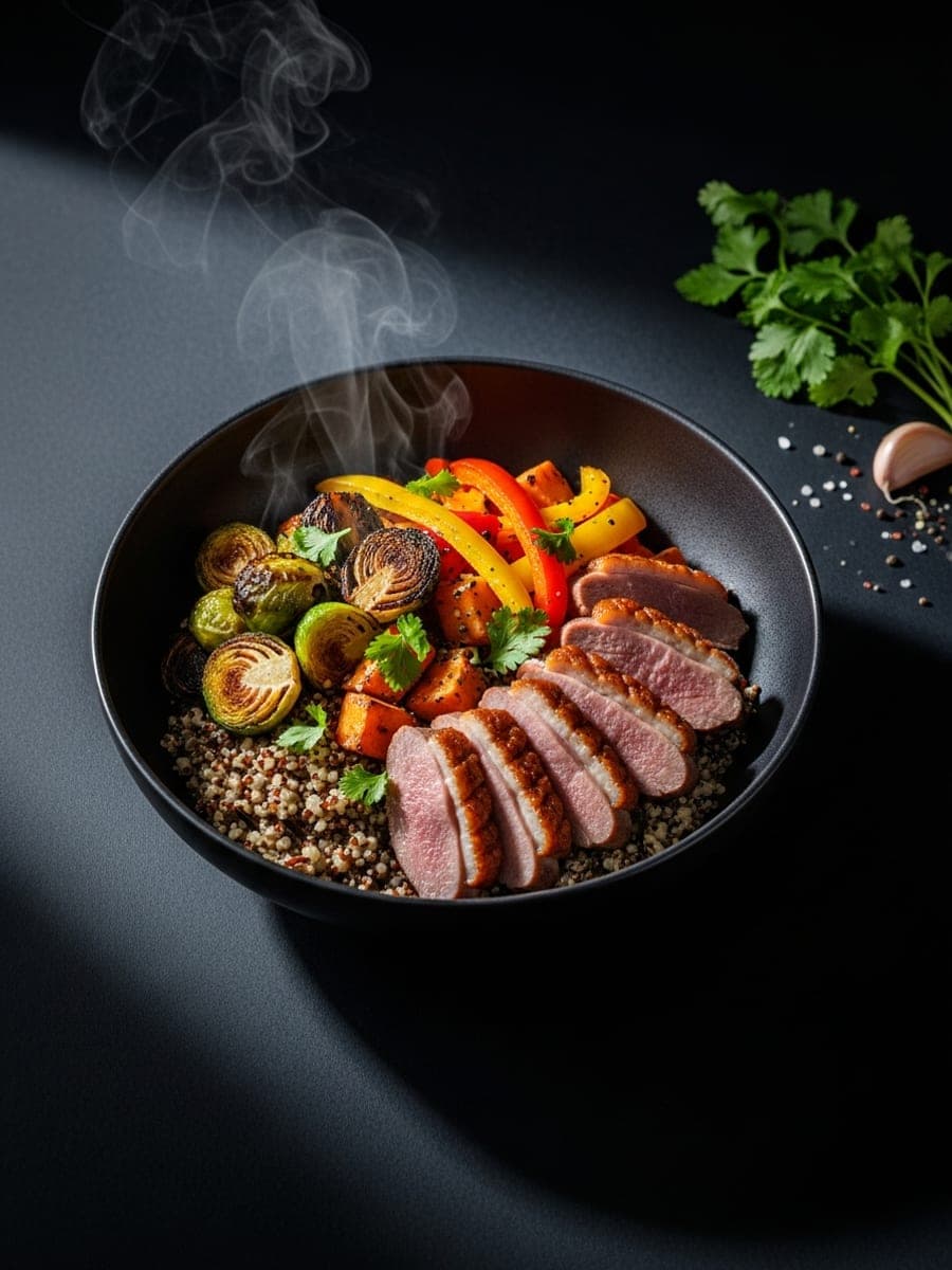 Dark bowl with spoon — editorial food photography