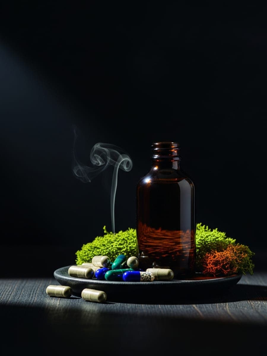 Supplement capsules on dark surface